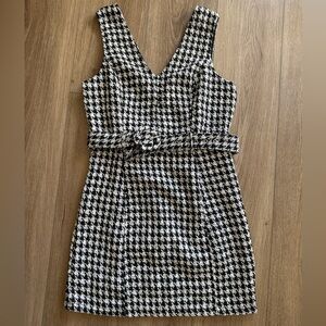 Aqua Black and White Houndstooth Mini Dress